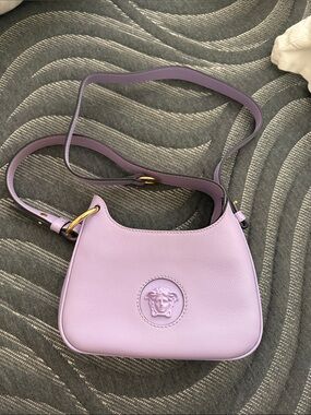 Versace Lilac Leather Shoulder Bag with Gold-Tone Detail